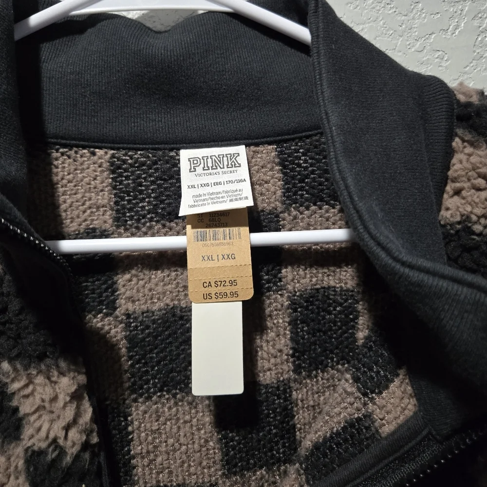 PINK Victoria's Secret Black and Brown Fleece Jacket - Picture 2 of 4